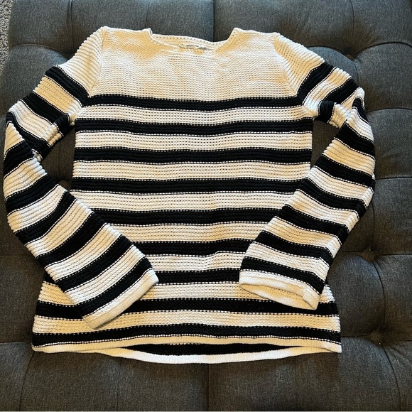 Everlane The Organic Cotton Open-Stitch Crew neck striped pullover sweater, sz L - Picture 9 of 13